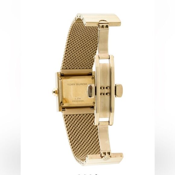 Tory Burch sawyer watch- mesh band and black enamel trim main image 4